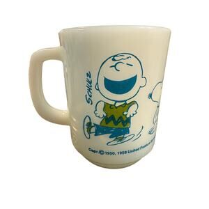 VINTAGE Fire King Peanuts Mug Milk Glass Charlie Brown Snoopy FireKing